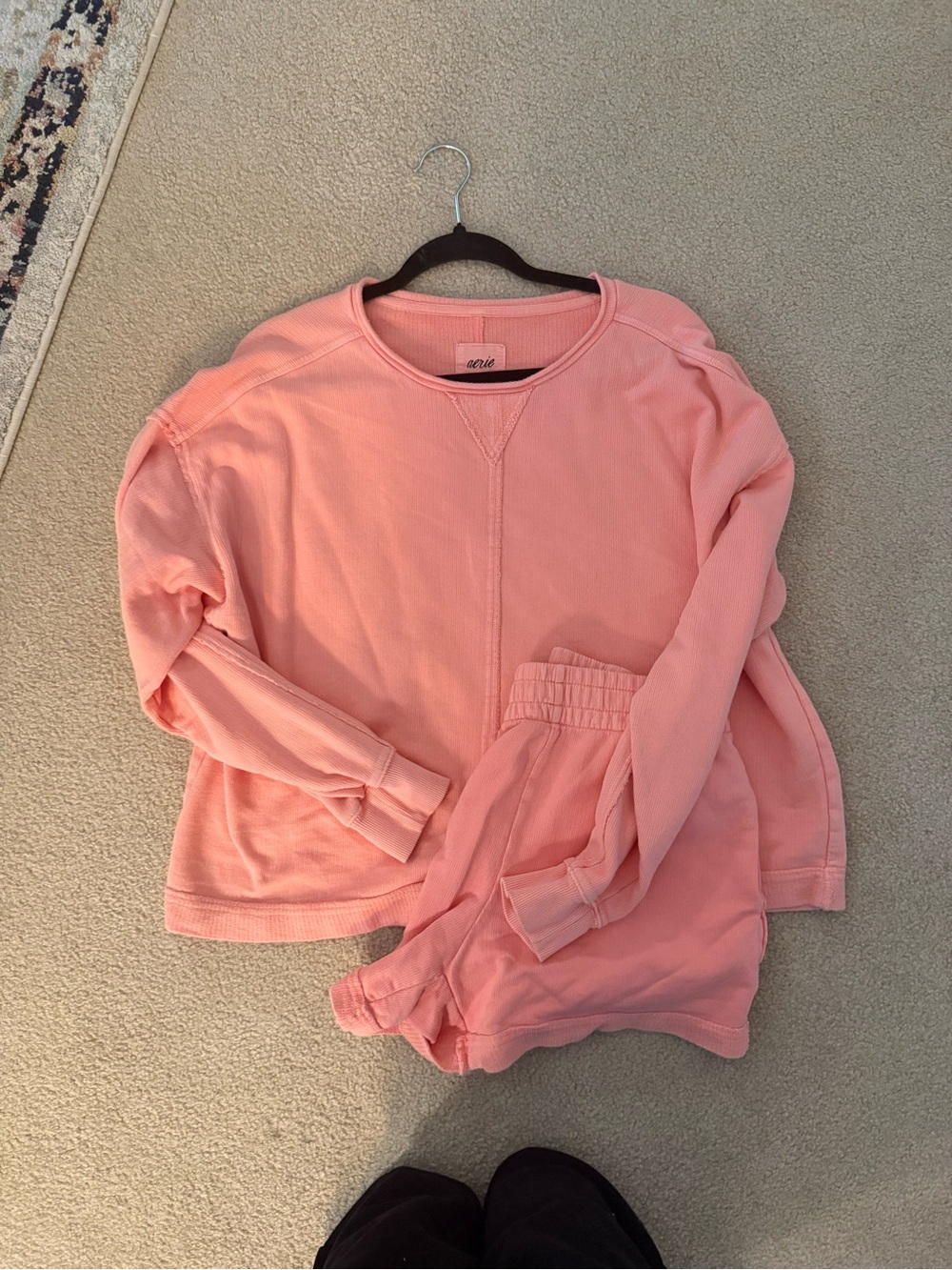 aerie Orange Thermal Sweatshirt & Shorts Lounge Set